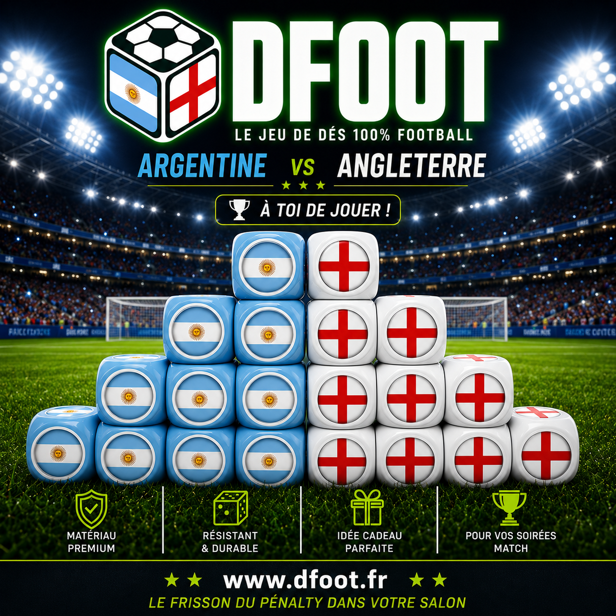 Pack Tube avec Tapis - Argentine/Angleterre - 20 dés