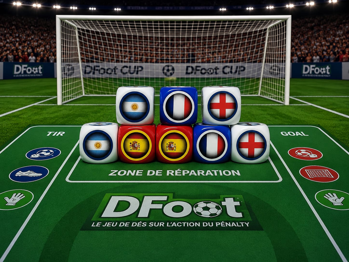 Pack Tube 4 Pays-FRANCE/ANGLETERRE/ESPAGNE/ARGENTINE avec Tapis Stadium