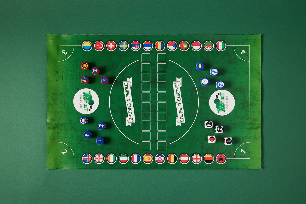 Pack Tube 4 pays avec tapis de jeu/France-Allemagne-Espagne-Portugal/40 dés